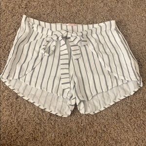 Lottie Moss front tie striped shorts